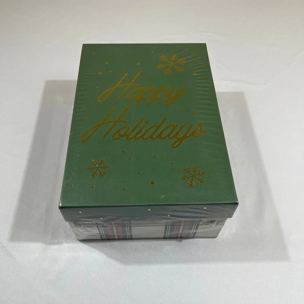 Recollections Photo Box Green Plaid Happy Holidays Snowflake New and Sealed